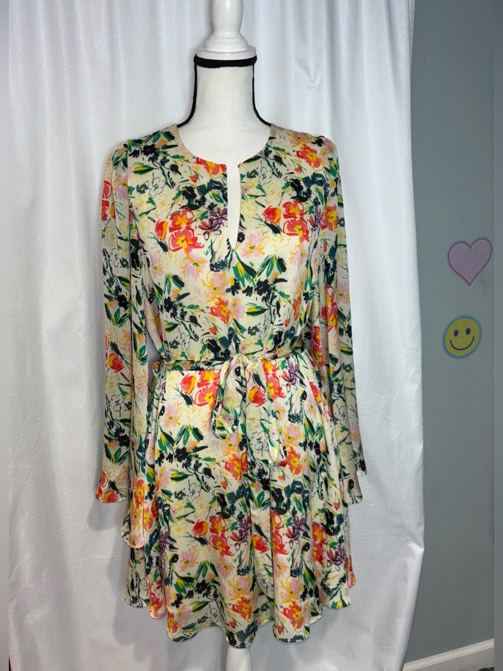 Ted Baker Sketchy Magnolia Mini Dress Womens Size 3 (8 US) Floral Bell Sleeve